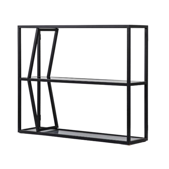 Pomona Glass Top Wall Shelving Unit In Black With Metal Frame_4