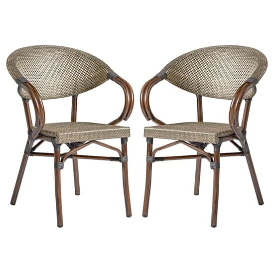 Ponte Outdoor Gold And Black Weave Stacking Armchairs In Pair_1