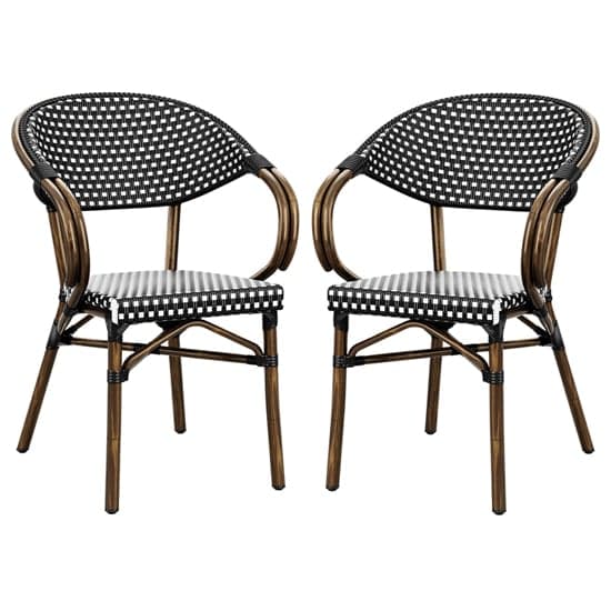 Ponte Outdoor White And Black Weave Stacking Armchairs In Pair_1