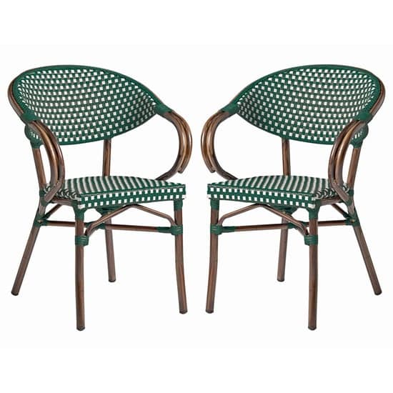 Ponte Outdoor White And Green Weave Stacking Armchairs In Pair_1