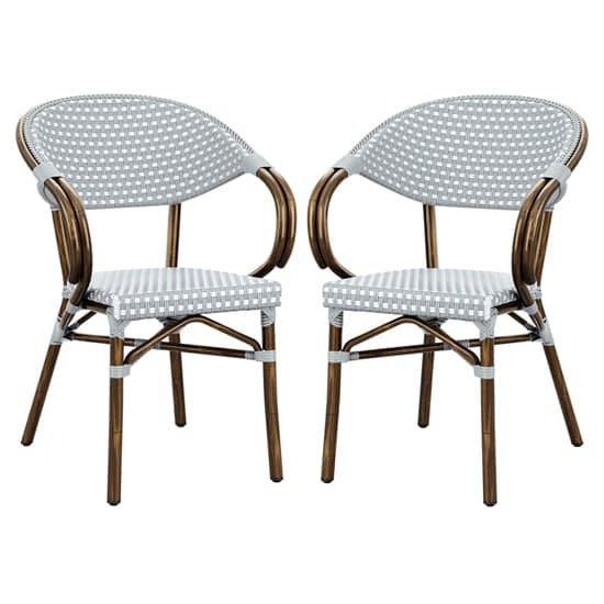 Ponte Outdoor White And Pacific Weave Stacking Armchairs In Pair_1