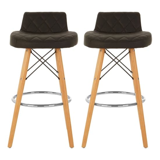 Porrima Black Faux Leather Bar Stools With Natural Legs In Pair_1