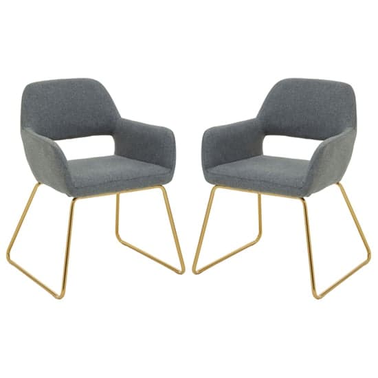 Porrima Grey Fabric Dining Chairs With Gold Base In A Pair_1