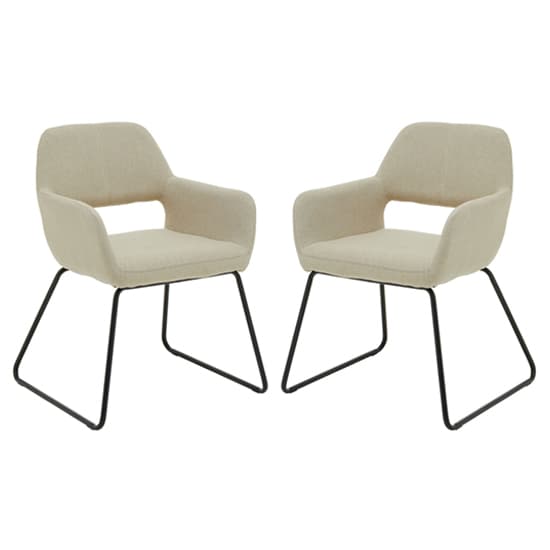 Porrima Natural Fabric Dining Chairs With Black Base In A Pair_1
