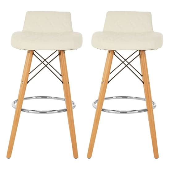 Porrima White Faux Leather Bar Stools With Natural Legs In Pair_1