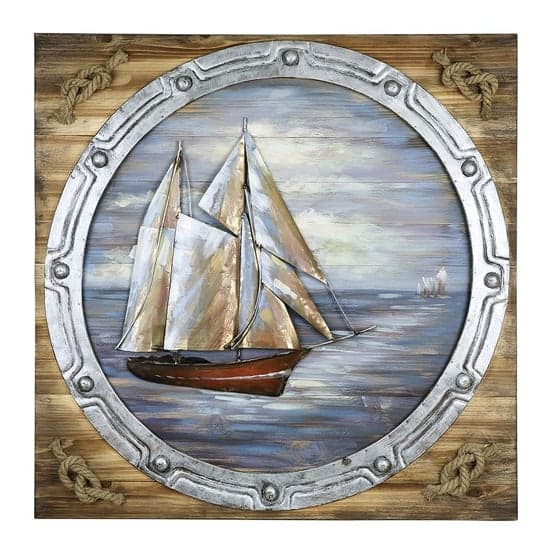 Porthole Picture Metal Wall Art In Blue And Natural_2