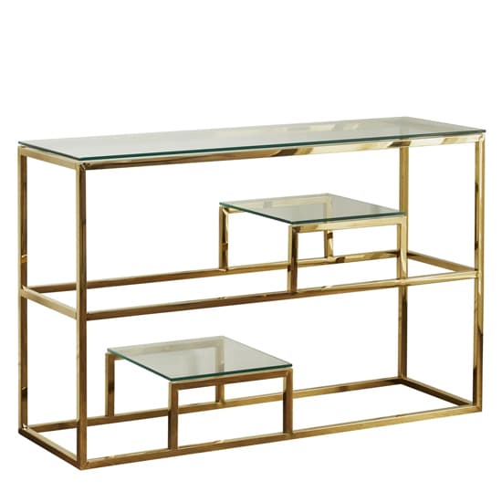 Portia Clear Glass Top Display Console Table With Gold Frame Furniture in Fashion