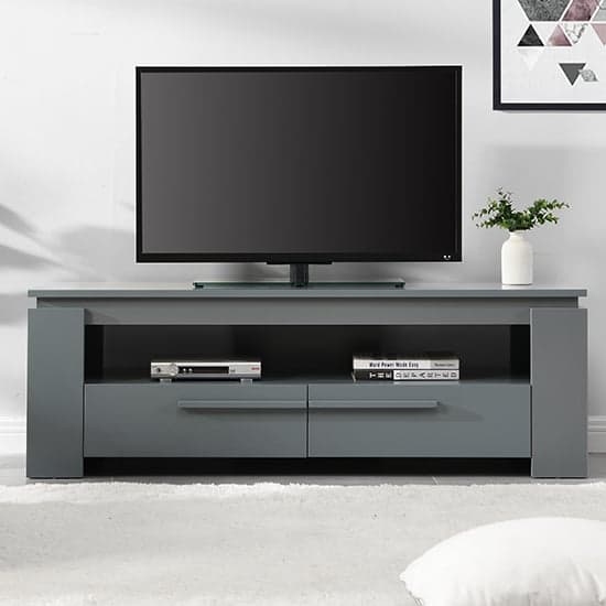 Portland Wooden TV Stand With 2 Drawers In Grey_2