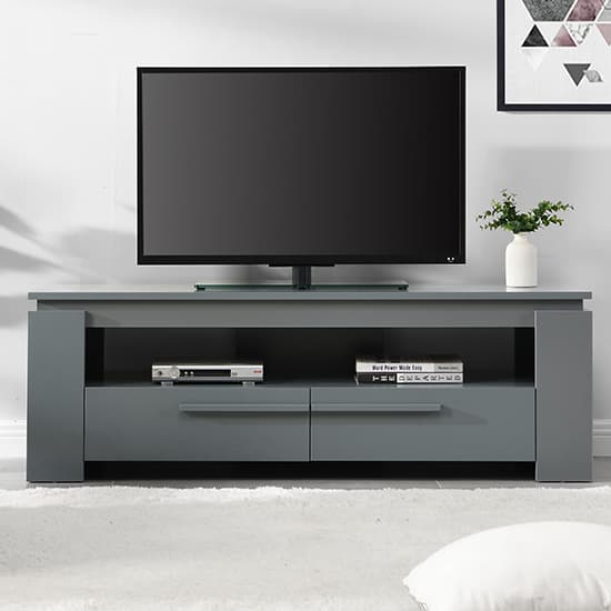 Portland Wooden TV Stand With 2 Drawers In Grey Furniture in Fashion