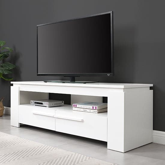 Portland Wooden TV Stand With 2 Drawers In White_1