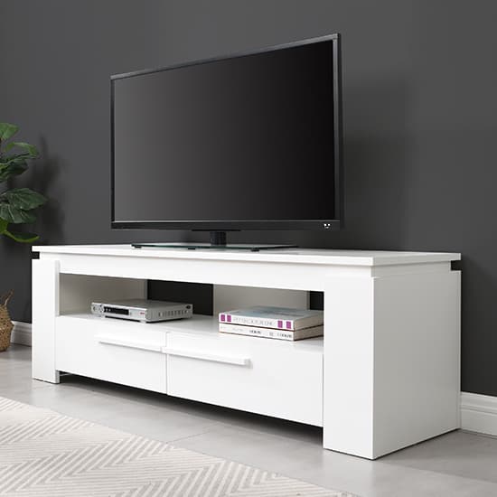 Portland Wooden TV Stand With 2 Drawers In White Furniture in Fashion