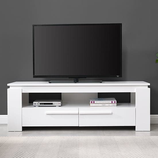 Portland Wooden TV Stand With 2 Drawers In White_2