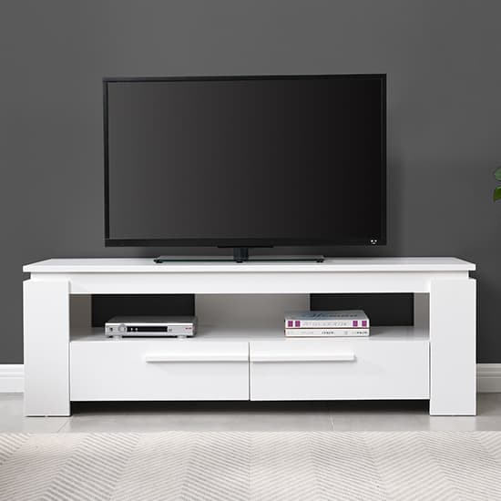 Portland Wooden TV Stand With 2 Drawers In White Furniture in Fashion