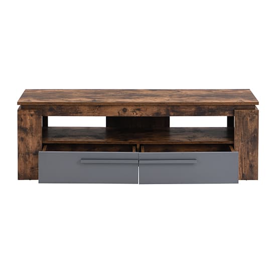 Portland Wooden TV Stand With 2 Drawers In Rustic Oak Furniture in