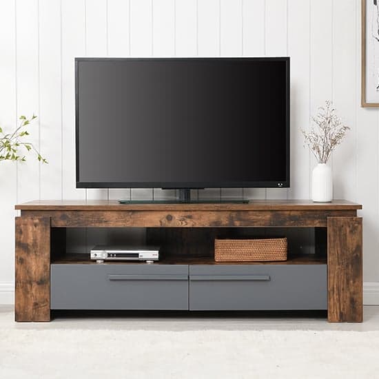 Portland Wooden TV Stand With 2 Drawers In Rustic Oak_2