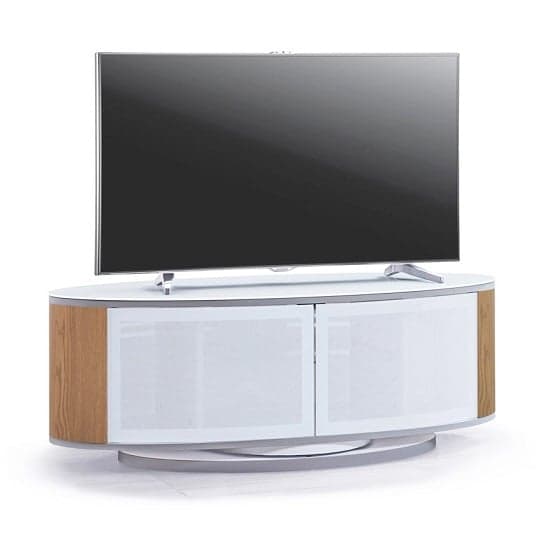 Lanza High Gloss TV Stand With Push Doors In White And Oak_2