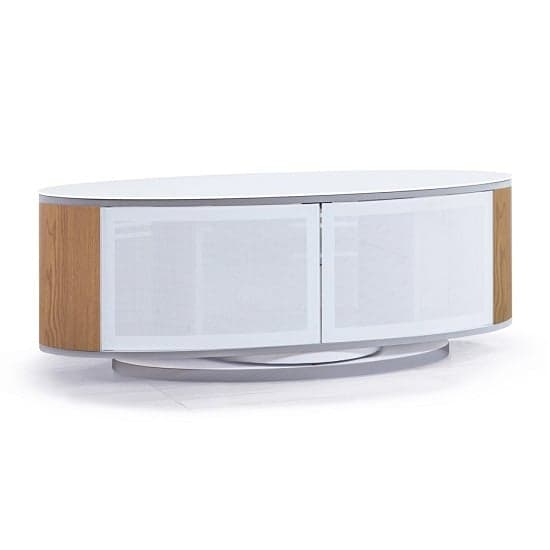 Lanza High Gloss TV Stand With Push Doors In White And Oak_4