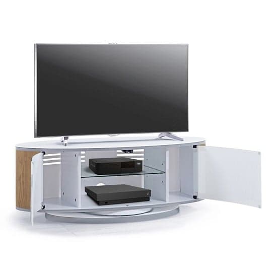 Lanza High Gloss TV Stand With Push Doors In White And Oak_3