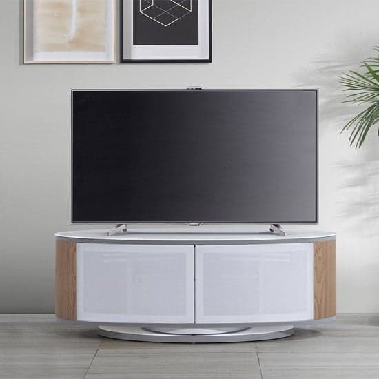 Lanza High Gloss TV Stand With Push Doors In White And Oak_1