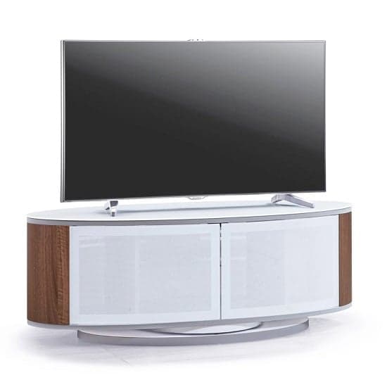 Lanza High Gloss TV Stand With Push Doors In White And Walnut_2