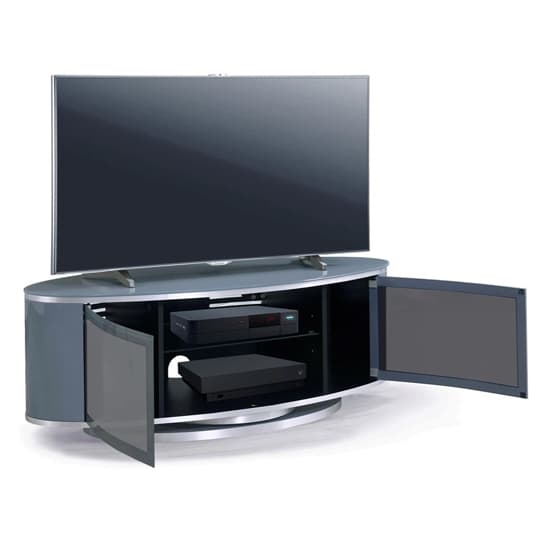 Lanza High Gloss TV Stand With Push Release Doors In Grey_4