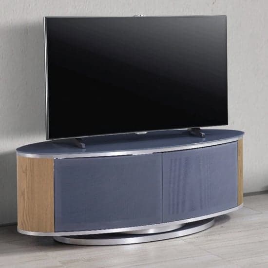 Lanza High Gloss TV Stand With Push Doors In Grey And Oak_2
