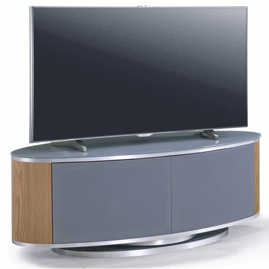 Lanza High Gloss TV Stand With Push Doors In Grey And Oak_3