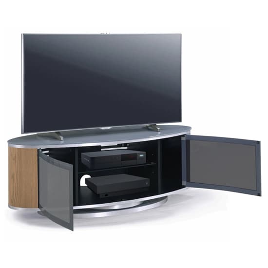 Lanza High Gloss TV Stand With Push Doors In Grey And Oak_4