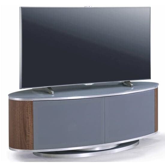 Lanza High Gloss TV Stand With Push Doors In Grey And Walnut_3