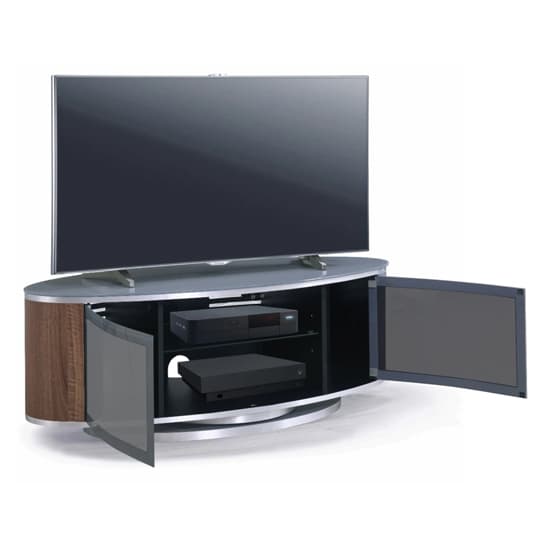 Lanza High Gloss TV Stand With Push Doors In Grey And Walnut_4