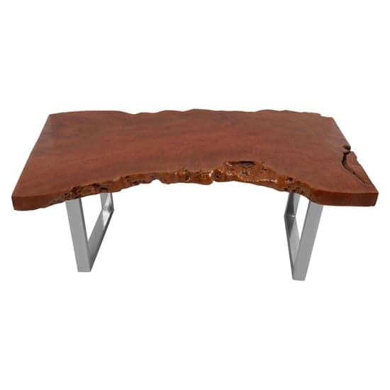 Praecipua Wooden Coffee Table With Silver Steel Base In Brown_2