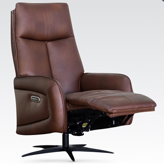 Prato Leather Swivel Recliner Armchair In Dark Brown_2