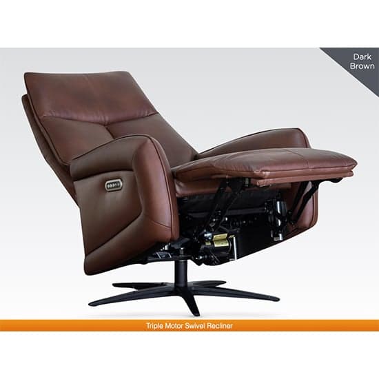Prato Leather Swivel Recliner Armchair In Dark Brown_3