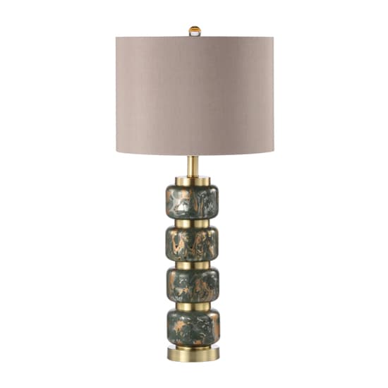 Prato Taupe Faux Silk Shade Table Lamp With Abstract Glass Base_1