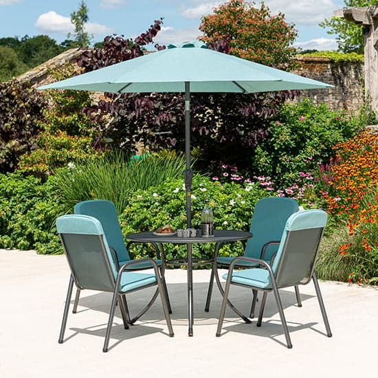 Prats 1050mm Dining Table With 4 Chairs And Parasol In Jade_1