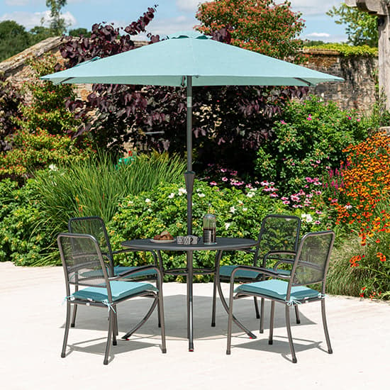 Prats Outdoor Dining Table With 4 Chairs And Parasol In Jade_1