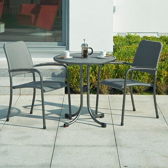 Prats Outdoor Round Bistro Table With 2 Armchairs In Grey_1