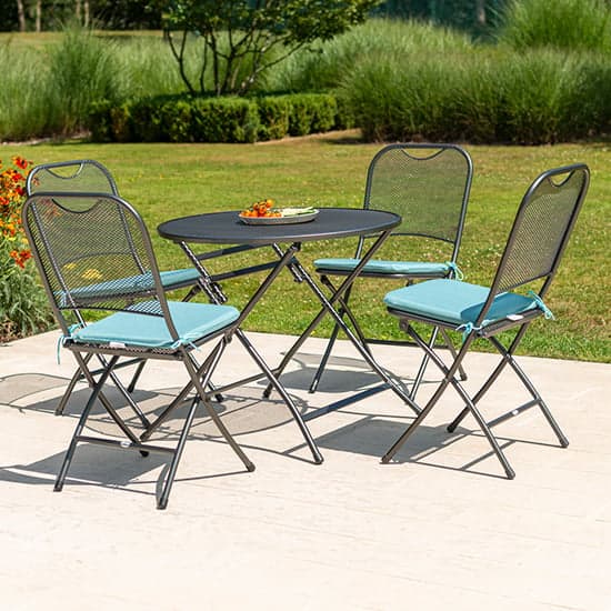 Prats Outdoor Round Dining Table With 4 Chairs In Jade_1