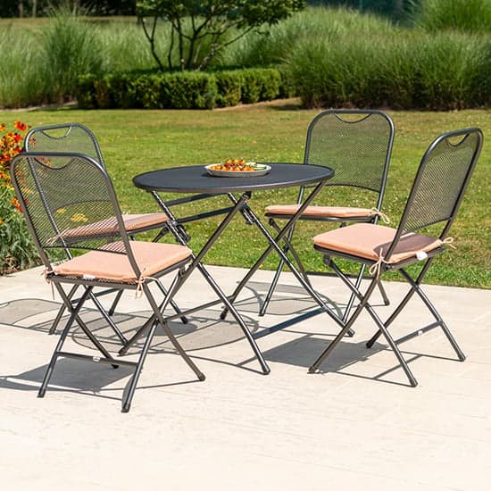 Prats Outdoor Round Dining Table With 4 Chairs In Ochre_1