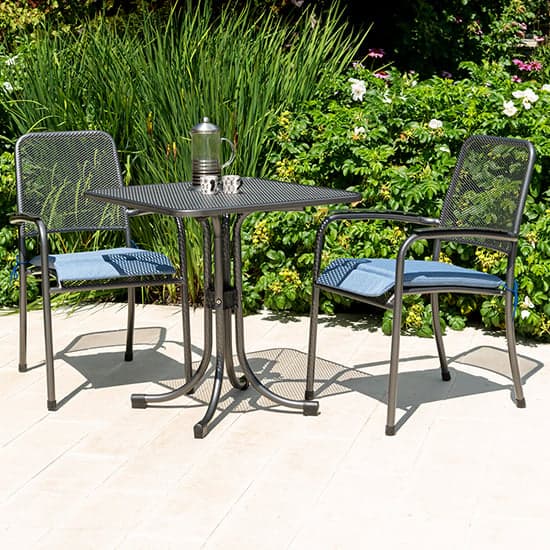 Prats Outdoor Square Bistro Table With 2 Armchairs In Blue_1