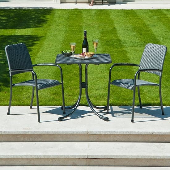 Prats Outdoor Square Bistro Table With 2 Armchairs In Grey_1