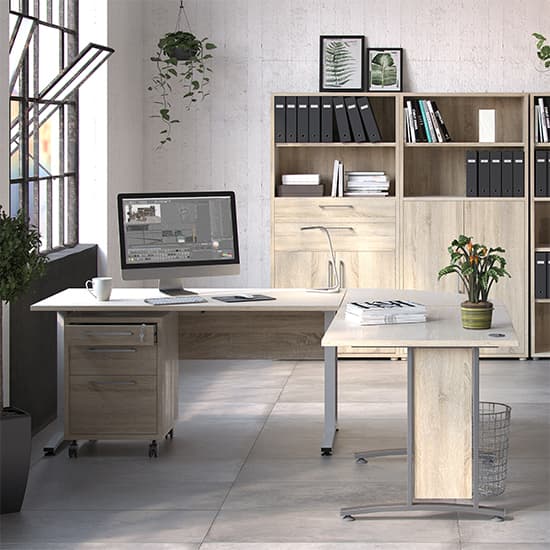 Prax 150cm Computer Desk In Oak With Silver Grey Legs_5