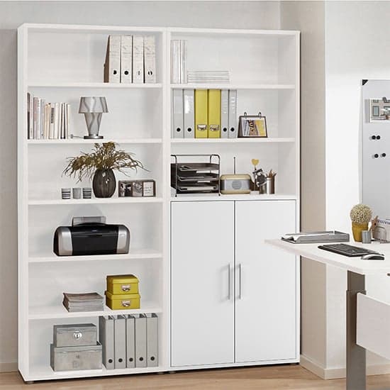 Prax 2 Doors 5 Shelves Office Storage Cabinet In White_7