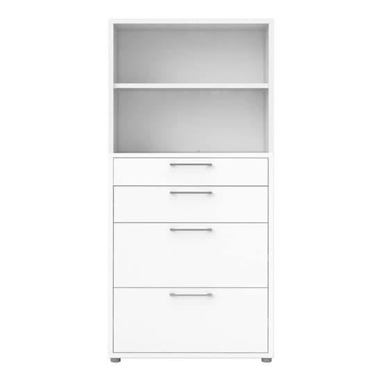 Prax Wooden Bookcase With 1 Shelf 4 Drawers In White_2