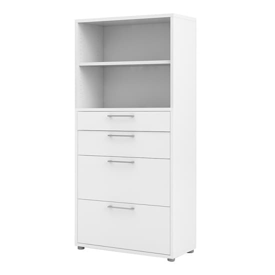 Prax Wooden Bookcase With 1 Shelf 4 Drawers In White_3