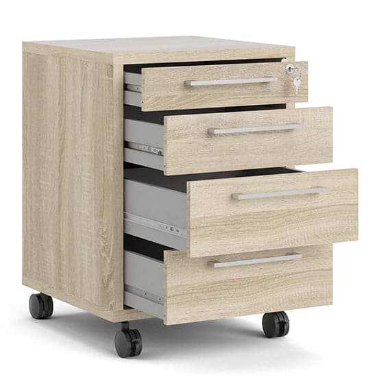 Prax Mobile Office Pedestal In Oak With 4 Drawers_4