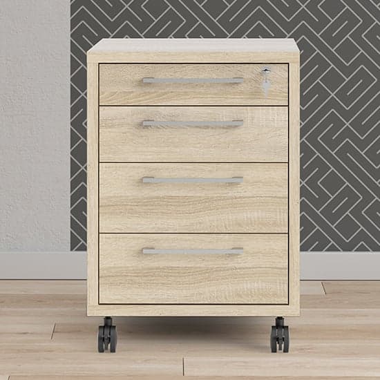 Prax Mobile Office Pedestal In Oak With 4 Drawers_1