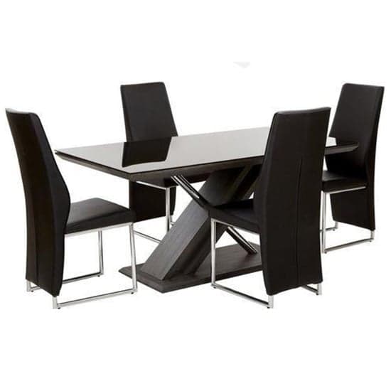 Prica Black Glass Top Dining Table With 4 Crystal Black Chairs_1