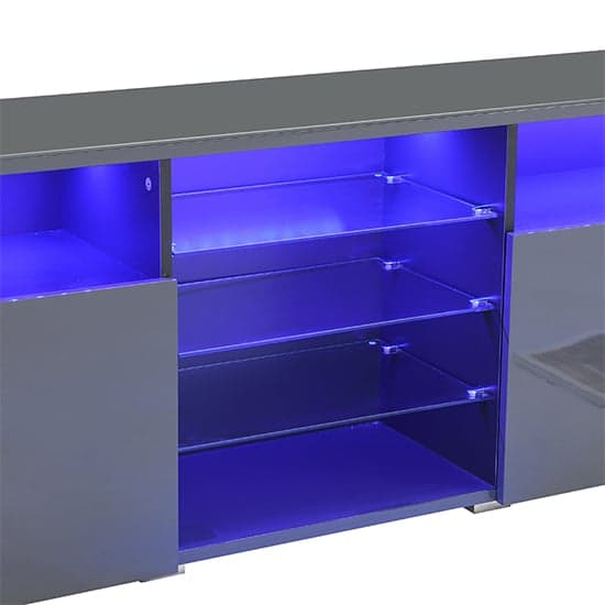 Prieto High Gloss TV Stand Sideboard In Grey With LED Lights_13