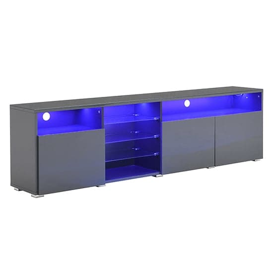 Prieto High Gloss TV Stand Sideboard In Grey With LED Lights_5